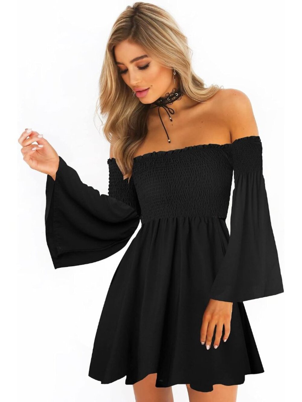 Women's Dress Summer Floral Long Sleeve Off Shoulder Casual Mini Dresses
